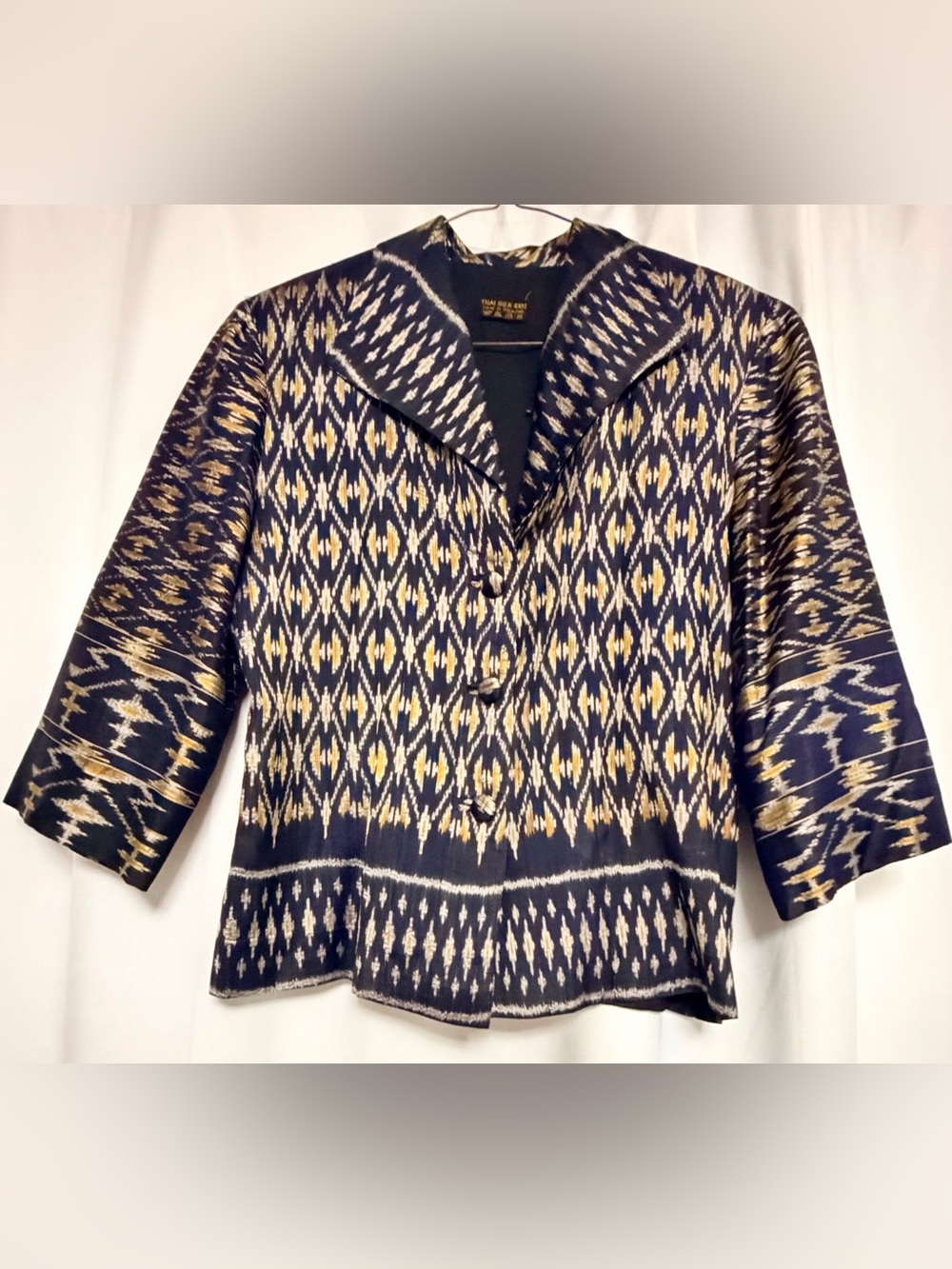 Vintage Thai Silk Mudmee Technique 3/4 Sleeve Ladies Jacket Size Medium